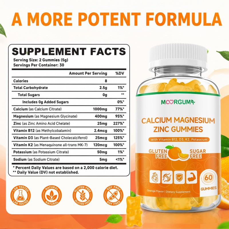 Calcium Magnesium Zinc Gummies - 1000mg Calcium with Vitamin D3,