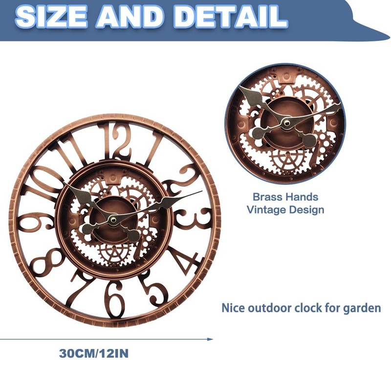 YTAONS Outdoor Wall Clock for Garden, Patio and Deck, 12in