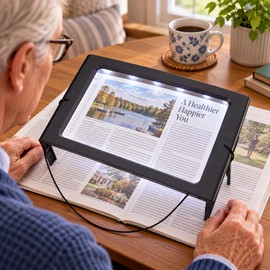 Full-Page Magnifier for Reading – 3X Foldable Desktop Lens with LED Lights for Books and Printed Pages