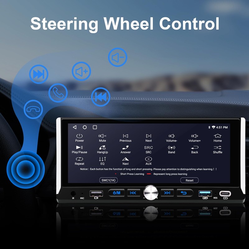 6.9-Inch Single Din Touchscreen Car Stereo - Android 2GB+64GB Type-C&USB
