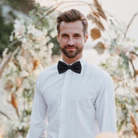 TIESOME 2-Set Bow Ties for Men, Solid Color Pre-Tie Bow Tie and Pocket Square Set Formal Accessories for Wedding Party(white+black)