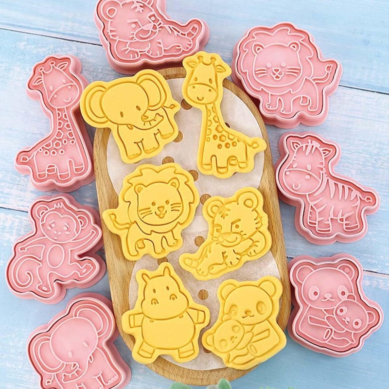 8 Mini Animal Cookie Cutters Set, 3D Raised Design Animal