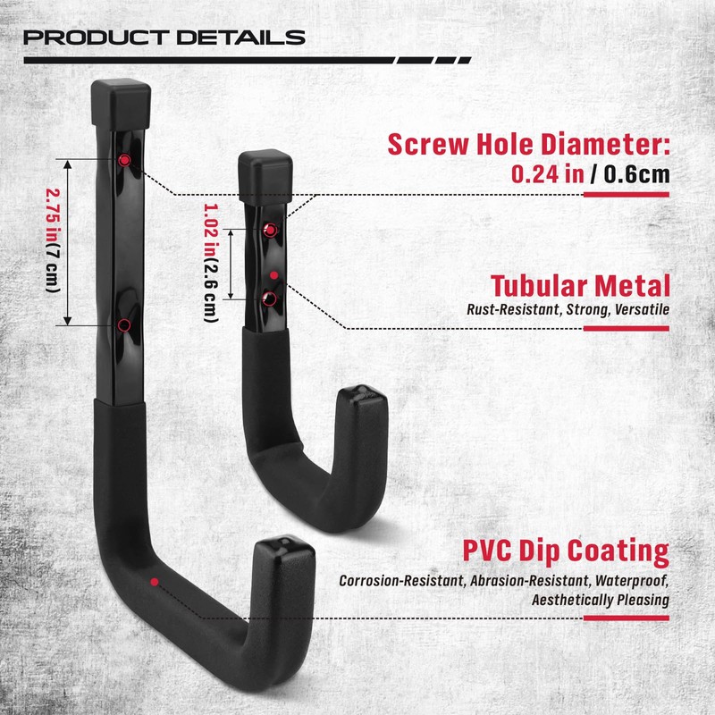 SEDY Heavy Duty Garage Storage Hooks: 4-Piece 6" & 3"