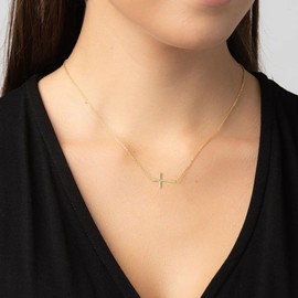 GAVU 14K Gold Plated Silver Sideways Cross Necklace Women's Dainty Necklace, Gold Sideways Cross Necklace for Women
