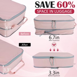 Large Compression Packing Cubes for Travel, 2 Set Compression Bags Travel Cubes for Packing Suitcase Organizer Luggage Organizer Bags Set, Pink