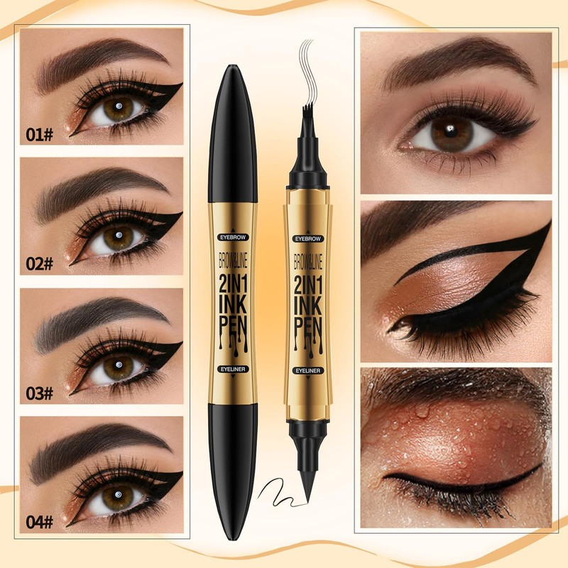 Qaestuan Eyebrow Pencil, Waterproof Microblading Eyebrow Pencil, 2-in-1 Dual-Ended Eyebrow