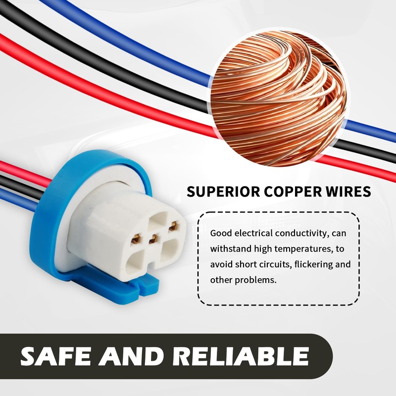 2PCS Headlight Wiring Harness,9007 9004 HB1 HB5 3 Pin Ceramic