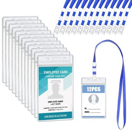 Waterproof ID Sleeves with Lanyards, Pack of 12 Transparent PVC ID Card Holder Soft Card Holder Vertical with Lanyards ID Holder for Business Trade Fair Companies Schools (Transparent)