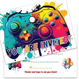the lazy panda card company 15 x Kids Party Invitations Gaming Invites for Gamers Party Children