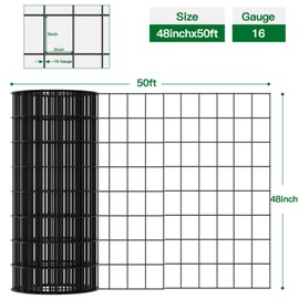 AMAGABELI GARDEN & HOME Black PVC Coated Welded Wire Fence 2inchx3inch 48inchx50ft 16Gauge Garden Border Fencing Roll Vinyl Coating Metal Wire Mesh Garden Bed Plant Supports Poultry Netting Cage