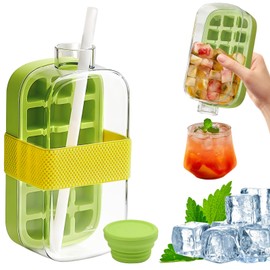 Green Ice Tray Ice Cube Mold Supplies, Ice Cube Bottle with Lid and Bin Moderate Capacity Suitable for Refrigerator, Easy Access to Ice Suitable for Outdoor Use in Summer
