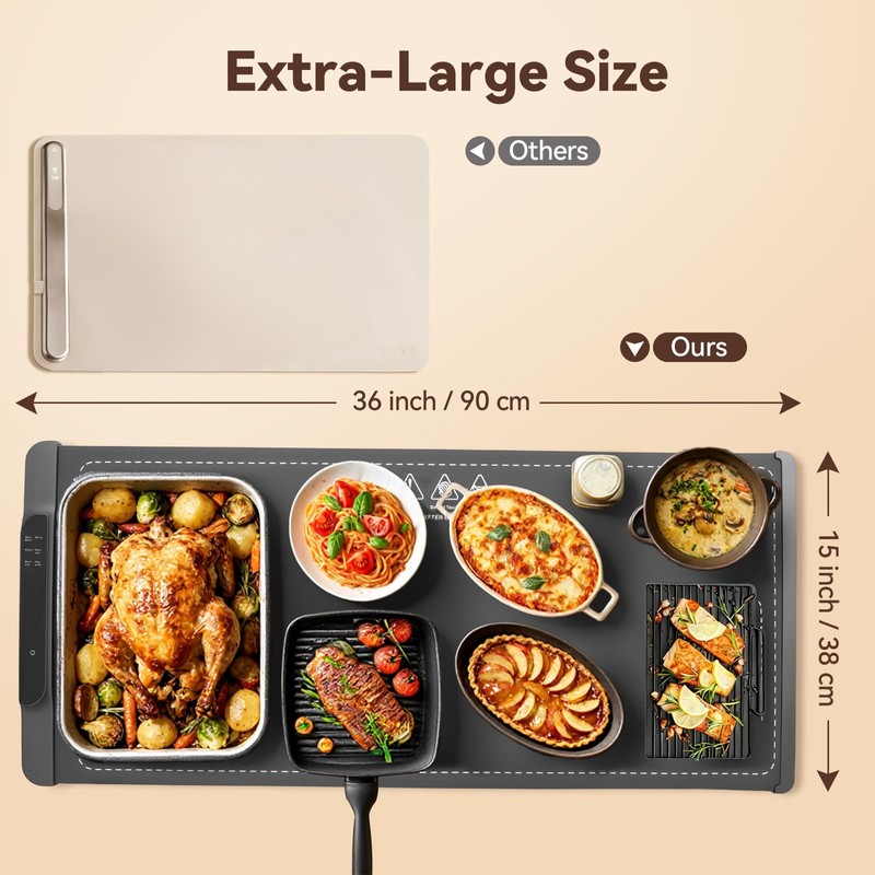 Warming Mat For Food Extra Large 36"x15", Gray