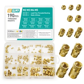 190 Pcs Threaded Inserts for Plastic, Heat Set Insertss, M2 M3 M4 M5 Thread Inserts for Plastic, Threaded Insert Nuts, Brass Metric Knurled Nuts for 3D Printing Components 3D Printer Parts