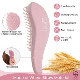 MiHair Detangling Hair Brush, Eco-friendly Wheat Straw body with soft bristles, Detangler Brush for all Hair Types, Hair Brush for Adults & Kids | Quick, Effortless and Painless Hair Detangling, Promotes Healthy Hair (Pink)