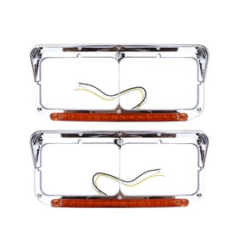 SEPEY Chorme Headlight Bezels with 12" Amber/Amber LED Light Strip Replacement for Peterbilt 378 379, Kenworth T400 T600 T800 W900B W900L Classic 120, a Pair