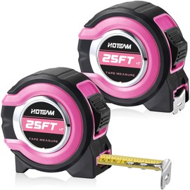 Hoteam 2 Pcs Pink Tape Measure Retractable with 1/8 Fractions Lightweight Pink Measuring Tape Accuracy 1/32 with Magnetic Hook Lock Button Easy to Read Measurement Tools(25 ft)