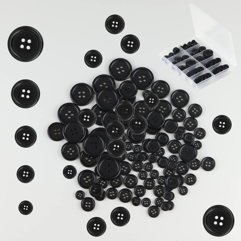 100 Pcs Black Resin Sewing Buttons, 4-Hole Craft Suit Coat