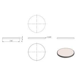 Round Diameter 60 mm with Bevel, Thickness 4 mm, Ground on One Side, with Round Cut