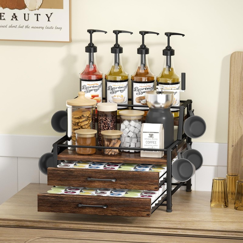 Homsorout Coffee Syrup Rack Organizer - 4-Tier 8 Syrup Wine