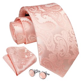 Enlision Mens Pink Ties Set Rose Pink Paisley Tie and Pocket Square Wedding Necktie with Cufflinks Set Formal Business Party