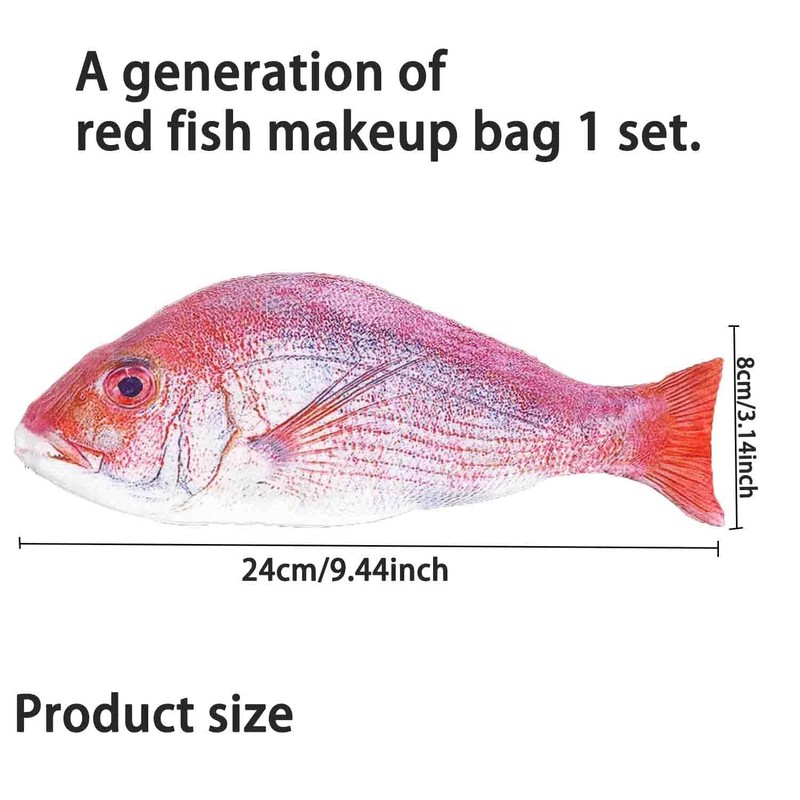 Novelty Fish Shaped Makeup Bag, Red, Cute Cosmetic Pouch