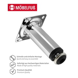 Gedotec Andy Furniture Feet, Height-Adjustable, Made of Metal, Cabinet Feet, Polished Chrome, Feet for Furniture, 100 mm, Furniture Feet, Scratch-Resistant, Dresser Feet, Cabinet Foot, Furniture Legs