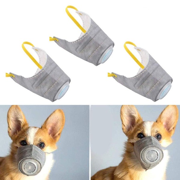 PeSandy Adjustable Dog Respirator Muzzle, 3 PCS Breathable Dog Protective Muzzle for Small to Large Dogs Filter Air Pollutants Anti Fog/Anti Dust/Anti Secondhand Smoke, Pet Respirator Muzzle - S