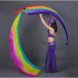 KIKIGOAL 2pcs 2.0x0.9M/78.74"x35.43" Multi-Color Dance Silk Veil Poi (2.0x0.9M/78.74"x35.43", Gradual Blue)