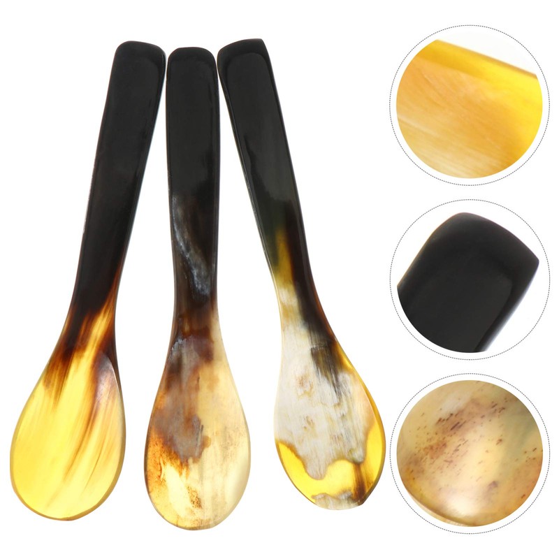 Hemoton 3PCS Caviar Mother of Pearl Teaspoons Soup Ox Horn
