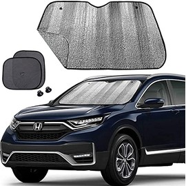 Big Ant Car Windscreen Sun Protection, Foldable Interior Windscreen Cover with 2 Side Windows, Sun Protection, UV Protection Sun Visor for Most Cars, SUVs, Trucks - Silver
