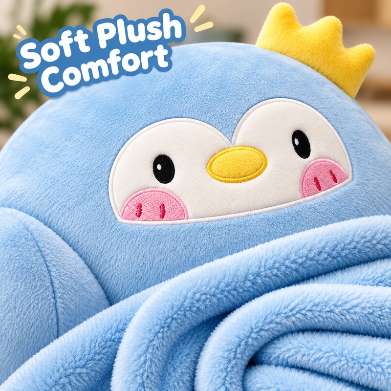 3-in-1 Cartoon Animal Pillow Blanket with Hand Warmer Pocket –