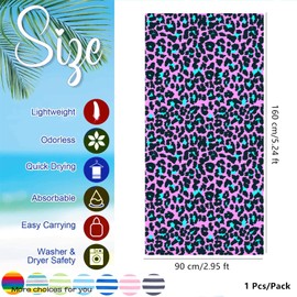 Large Microfibre Beach Towel for Adult,160x90cm Purple Leopard Print Sand Free Beach Towel,Lightweight Quick Dry Travel Swimming Towel with Bag,Compact and Thin Sports Towel Yoga Gym for Women Men