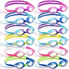 Kanayu 12 Pcs Kids Swimming Goggles No Leaking Anti Fog Kids Swim Goggles Glasses with Nose Clips Ear Plugs(Classic Colors)