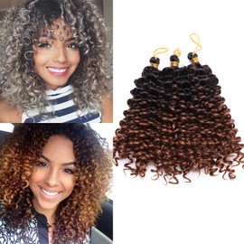 TESS Crochet Hair Braids Extensions Weaving Synthetic Hair Water Wave 8 Inches (20 cm) Short Synthetic Hair Extensions 3 Bundles 90 g Ombre Black/Brown