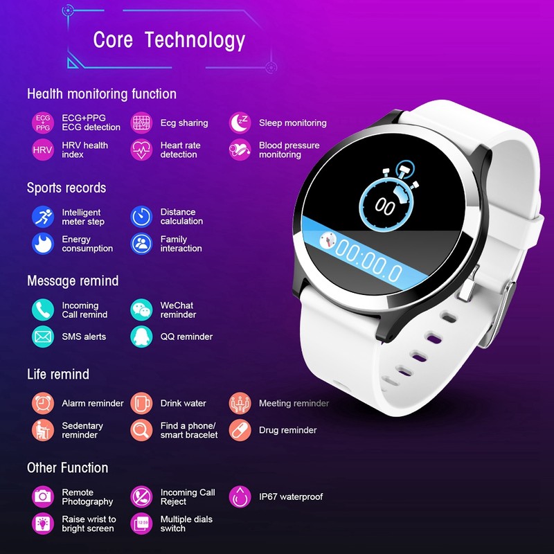 Waterproof Round Color Screen Bluetooth Smart Bracelet Wristband Fitness Tracker
