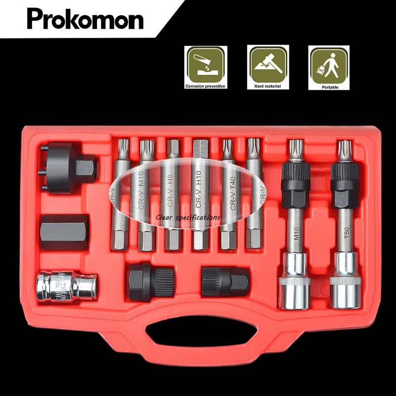 Prokomon 13 Pieces Alternator Pulley Tool Kit; Alternator Pulley Removal