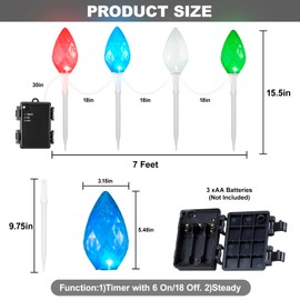 FGDECORJOIE Jumbo C7 Christmas Pathway Lights Outdoor Battery Operated with Automatially Timer 6 Hours On/18 Hours Off Cool White Twinkle LED,Multicolor Lights for Lawn Yard,Party,Festival