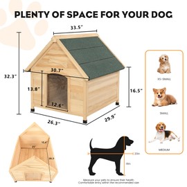 ScienGarden Solid Wood Dog House Comfortable Outdoor Shelter for Medium-Sized and Smaller Dog Sturdy, Durable and Easy to Clean,Can DIY,33.5’’D×30.7’’W×32.3’’H