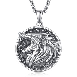 KATHLU Wolf Necklace 925 Sterling Silver Norse Viking Wolf Pendant Animal Necklace Wolf Jewelry Gifts