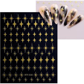 12 Sheets Gold Star Nail Art Stickers Star Nail Decals 3D Self Adhesive Gold White Black Design Nail Art Supplies for Women Girls Kid DIY Nail Art Decorations