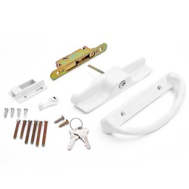 Sliding Patio Door Handle Set with Mortise Lock and Key Cylinder Face Plate and Keeper, Replacement Handle Lock Set Fits Patio Thickness from 1-1/2" to 1-3/4", 3-15/16" Screw Hole Spacing (with Key)