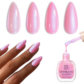 AZUREBEAUTY Pearl Pink Nail Polish Quick Dry Shimmer Light Pink Natural Nail Lacquer Fingernail Polish High Shine Salon-Quality Women Gift