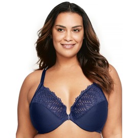 Glamorise Full Figure Plus Size Front-Closure T-Back Wonderwire Bra Underwire #1246 Blue