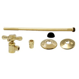 Westbrass D1712T-01 Toilet Supply Line Kit Includes 12" Corrugated Riser, Cross Handle Angle Stop Shut Off Valve, Compression Adaptor and Flanges, Polished Brass