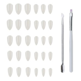Micro Traders 500pcs False Nail Tips Natural Almond Acrylic Full Cover Fake Nails with Flat Brush Pen Cuticle Pusher DIY Nail Manicure Tool