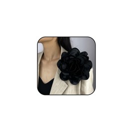 Dainty Satin Fabric Rose Flower Brooches Lapel Pins Delicate Elegant Silk Camellia Flower Oversized Brooch Pin for Women (Black)
