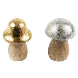 Sass & Belle Scandinavian Christmas Toad stool wooden Decoration (set of 2) - (Metalic Free standing)