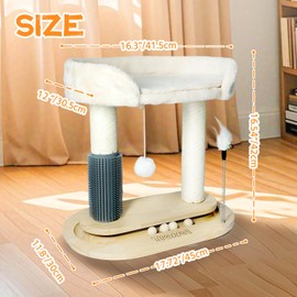 Tressel Cat Tree with Self-Grooming Brush 6-in-1 Wood Cat Tree Tower with Sisal Scratching Posts, Top Perch Bed, Hanging & Track Balls Pet Toy Cute Climbing Tower for Indoor Kitten Ault Cat, Beige