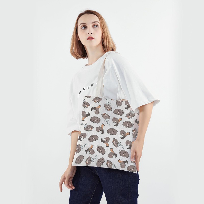 Moo Deng Tote Bag Cute Hippo Shoulder Bag Gift for