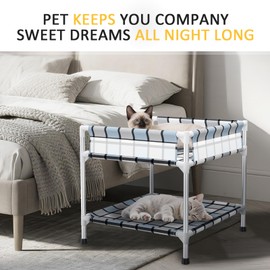 Bedside Window Dog Bunk Bed - Double Elevated Human Dog Bed with Guardrail 2 Layers Window Perch Dogs Cot 2-Tier Bedside Sleeper for Multi-Pet Households (20'' x 20'' x 25'')